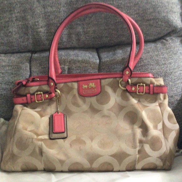 Dec 2012 Coach Satchel - GUC - Coral with Signature Satin - Picture 1 of 8